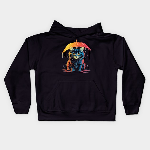 American Bobtail Rainy Day With Umbrella Kids Hoodie by JH Mart
